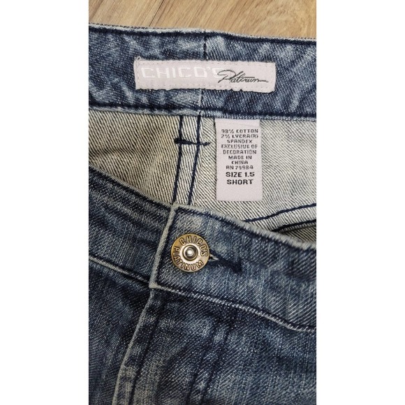 Chico's Platinum Denim Jeans Pants Floral Embroidered Studded - Picture 6 of 6
